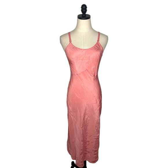 Vintage 40s/50s Snip It Slip Midi Dress 4 Scoop Neck Rickrack Trim Coral Pink S - Picture 3 of 10